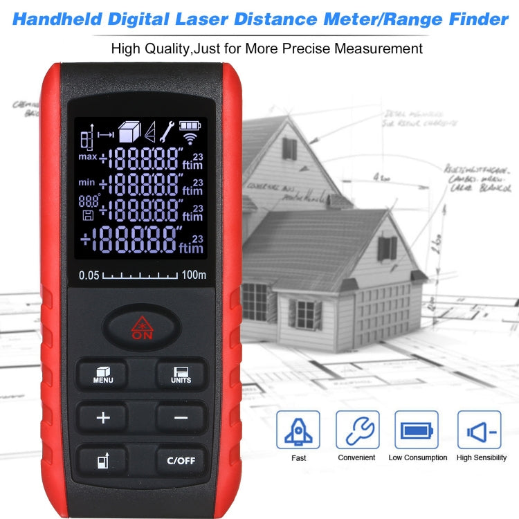 Telemetro laser E100 Misuratore di distanza laser Dispositivo di misurazione Strumenti portatili digitali Portata del modulo Telemetro 100 m, E100