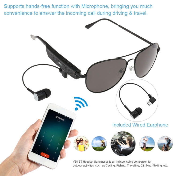 Y88 Auricolare wireless Auricolare Bluetooth Occhiali da sole Cuffie musicali Occhiali intelligenti Auricolari Vivavoce con microfono