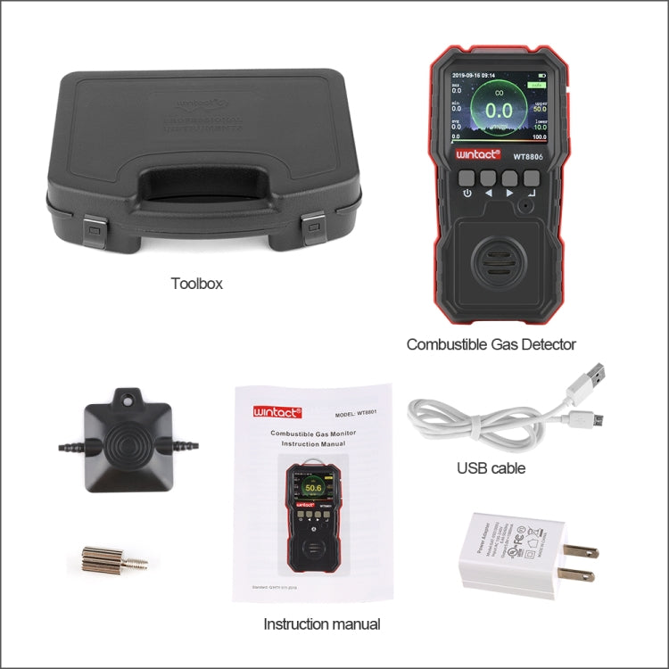 WINTACT WT8806 Monitor Monossido di Carbonio Sensore di Gas Ricaricabile Professionale Rilevatore di Avvelenamento ad Avvelenamento con Luce Sonora e Vibrazione ad Alta Sensibilità