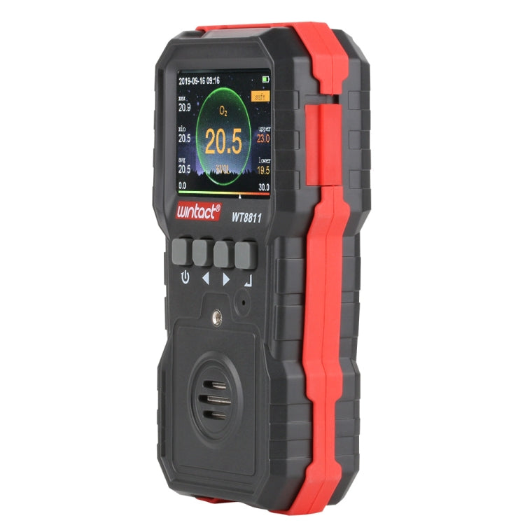 WINTACT WT8811 Monitor Gas Composti Display LCD Ricaricabile Multifunzione 4 in1 Sensore Gas Combustibile O2 H2S CO Allarme Vibrazione Suono-Luce