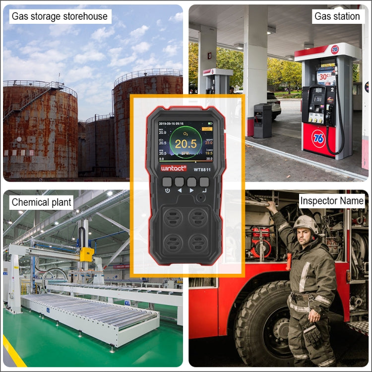 WINTACT WT8811 Monitor Gas Composti Display LCD Ricaricabile Multifunzione 4 in1 Sensore Gas Combustibile O2 H2S CO Allarme Vibrazione Suono-Luce