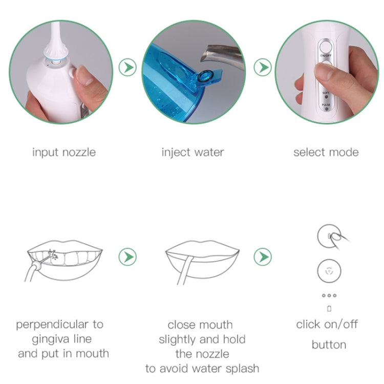 Pulitore per filo interdentale senza fili Portatile 1400mAh Idropulsore ricaricabile tramite USB IPX7 Irrigatore orale impermeabile, Capacità del serbatoio dell'acqua: 300ML, WF201K-2