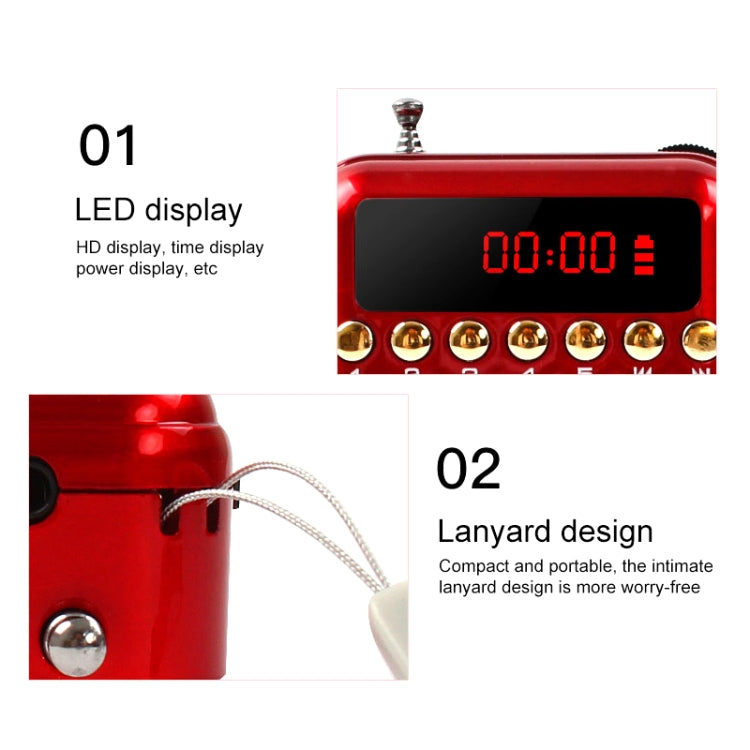 Altoparlante ricevitore radio FM portatile ricaricabile, supporto USB / scheda TF / lettore musicale MP3