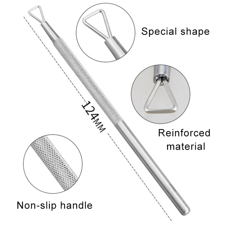 3 pezzi in acciaio inox per unghie, acciaio, spingere e rimuovere la colla per smalto, colla per fototerapia, coltello per scarico