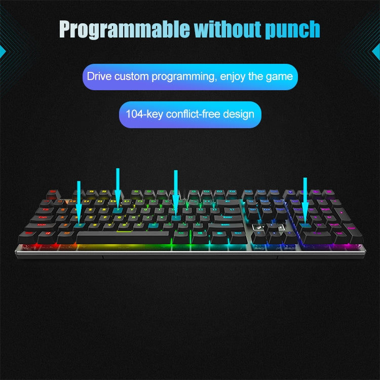 Computer da gioco cablato USB Rapoo V700RGB 104 tasti senza tastiera meccanica punzonatrice, Black Shaft, Green Shaft, Tea Shaft