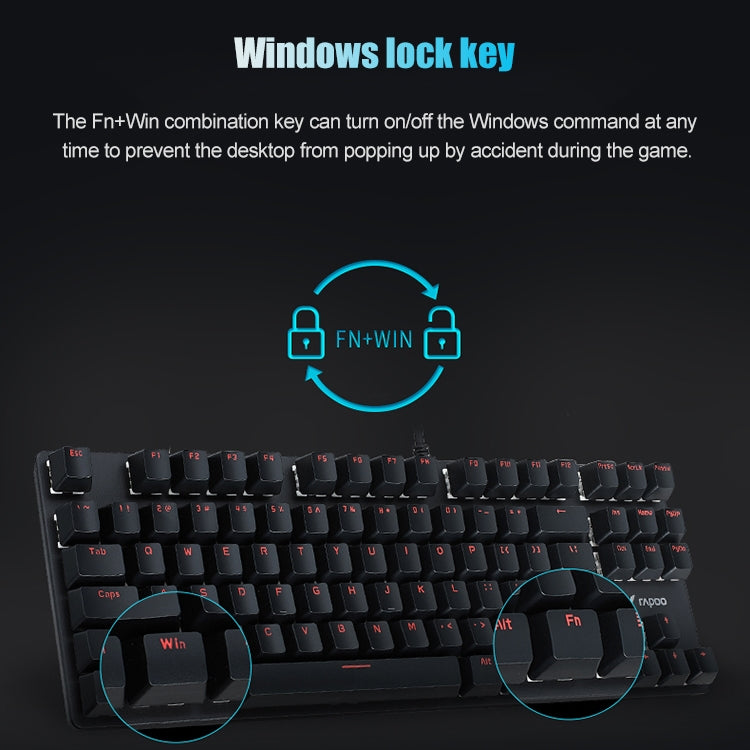 Rapoo V500 87 tasti in lega edizione Desktop Laptop Computer Game Esports Office Home Typing Tastiera meccanica cablata in metallo senza retroilluminazione,, Black Shaft, Green Shaft, Tea Shaft