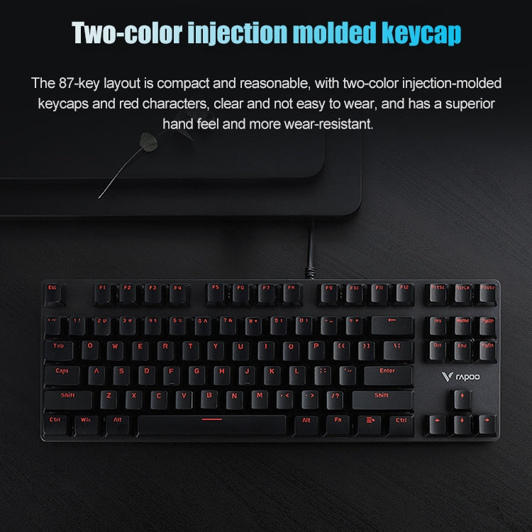 Rapoo V500 87 tasti in lega edizione Desktop Laptop Computer Game Esports Office Home Typing Tastiera meccanica cablata in metallo senza retroilluminazione,, Black Shaft, Green Shaft, Tea Shaft