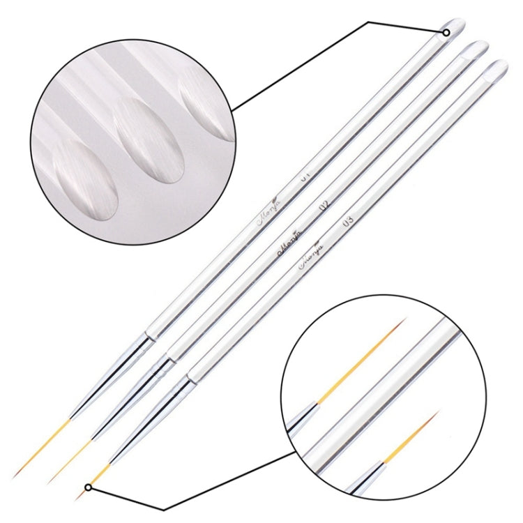 3 pennelli per nail art, pennelli per nail art in cristallo acrilico, strisce floreali, 2 strumenti per nail art laterali