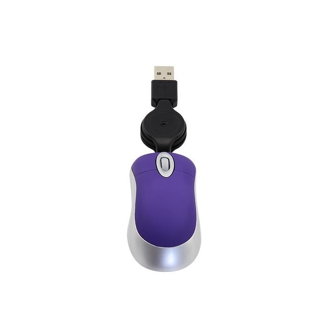 Mini mouse per computer cavo USB retrattile ottico ergonomico 1600 DPI piccoli mouse portatili per laptop