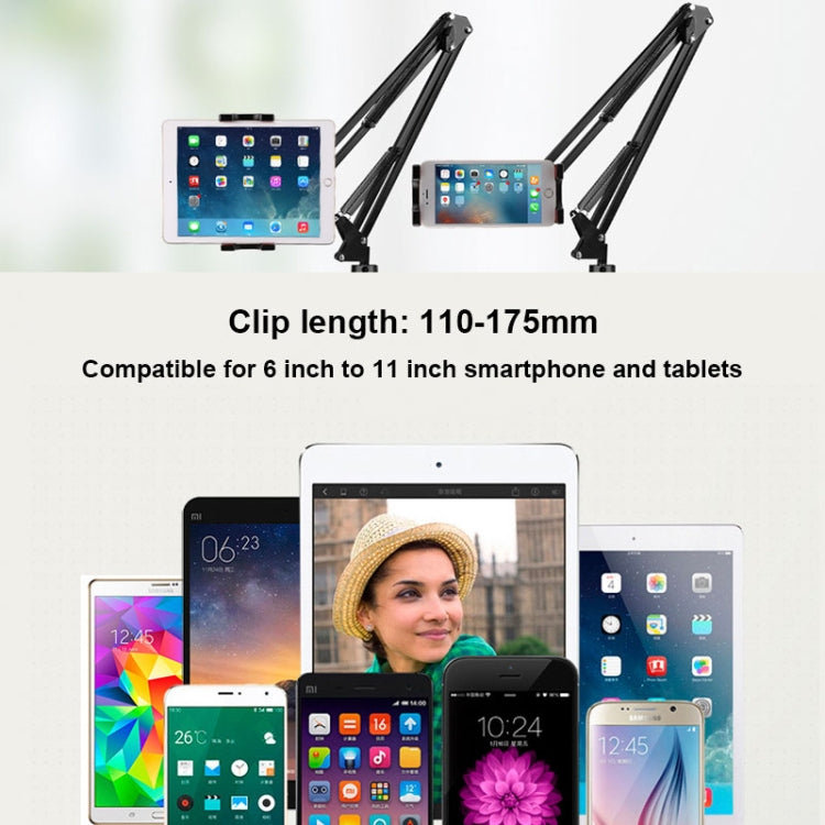 Staffa a clip universale per supporto per tablet, braccio lungo, flessibile, girevole a 360 gradi, 3.5-10.6 inch Phone Tablet Pad (Black)