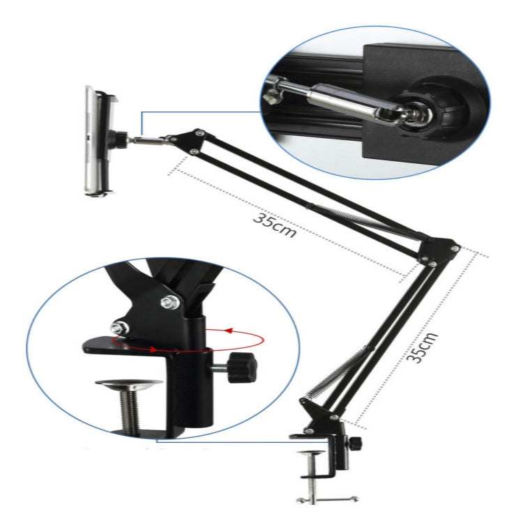 Staffa a clip universale per supporto per tablet, braccio lungo, flessibile, girevole a 360 gradi, 3.5-10.6 inch Phone Tablet Pad (Black)