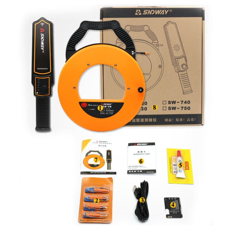 Strumento di misurazione della larghezza del blocco del tubo in PVC dello spessore dello scanner per tubi SNDWAY, SW720 Standard (20 meters), SW730 Standard (30 meters), SW740 Standard (40 meters)