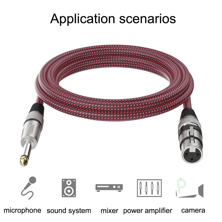Cavo di bilanciamento XLR per microfono XLR da 6,35 mm maschio a femmina TRS rosso e nero, 0.5m, 1m, 1.8m, 3m, 5m, 8m, 10m, 12m, 15m, 20m, 25m, 30m