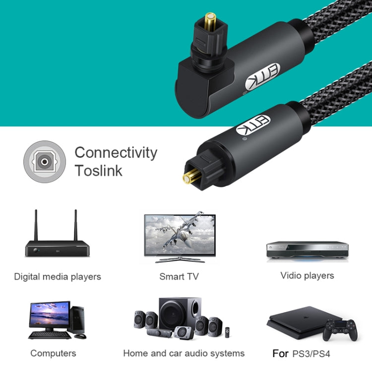 Cavo audio ottico EMK girevole da 90 gradi regolabile ad angolo retto ruotabile di 360 gradi con spina in nylon intrecciato, 1m(Black), 1.5m(Black), 2m(Black), 3m(Black), 5m(Black), 8m(Black), 10m(Black), 15m(Black), 20m(Black), 25m(Black), 30m(Black)