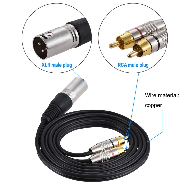 Cavo audio stereo con spina XLR maschio a 2RCA maschio, lunghezza:, 0.5m, 1m, 1.5m, 2m, 3m, 5m, 8m, 10m