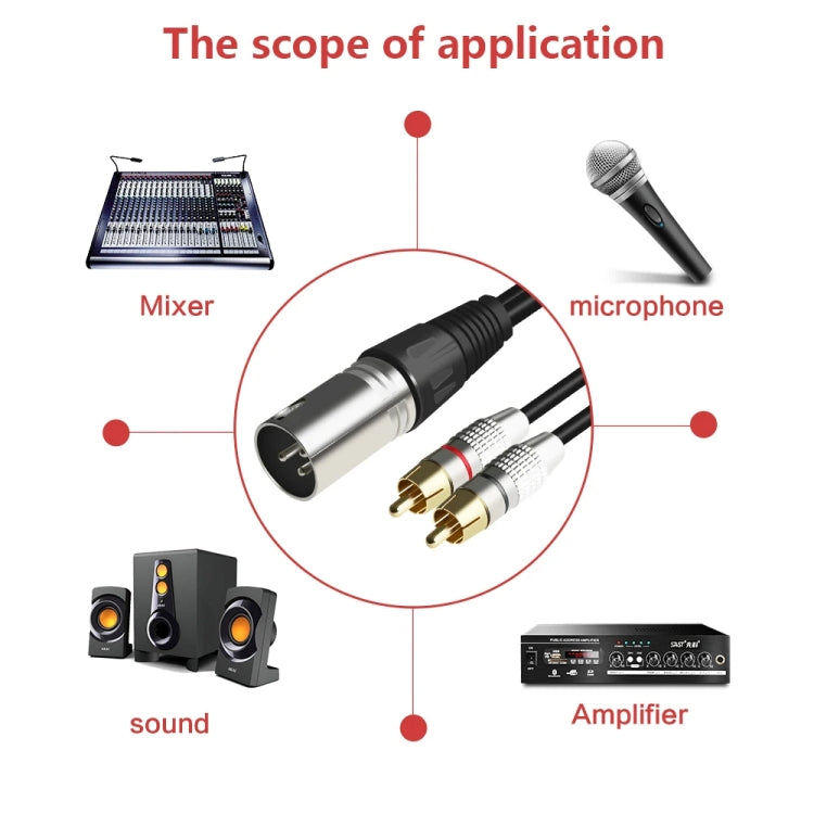 Cavo audio stereo con spina XLR maschio a 2RCA maschio, lunghezza:, 0.5m, 1m, 1.5m, 2m, 3m, 5m, 8m, 10m
