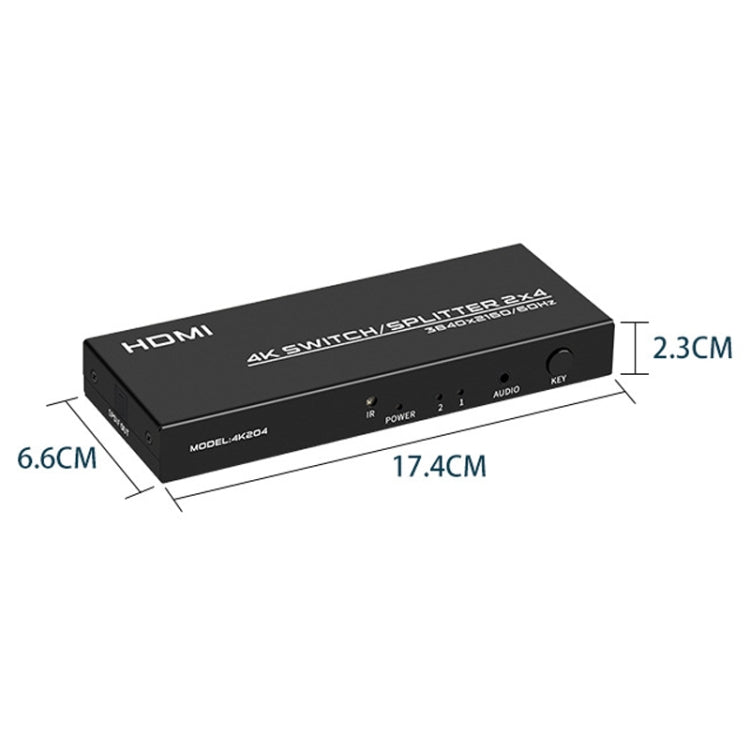 FJGEAR FJ-4K204 Distributore di switch HDMI audio HD 4K 2 ingressi 4 uscite, FJ-4K204 EU Plug, FJ-4K204 US Plug
