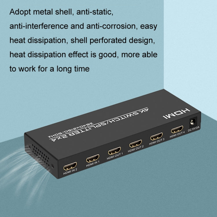 FJGEAR FJ-4K204 Distributore di switch HDMI audio HD 4K 2 ingressi 4 uscite, FJ-4K204 EU Plug, FJ-4K204 US Plug