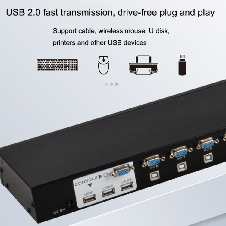 Switch KVM USB 8 ingressi 1 uscita FJGEAR FJ-810UK con switch desktop, FJ-810UK EU Plug, FJ-810UK US Plug