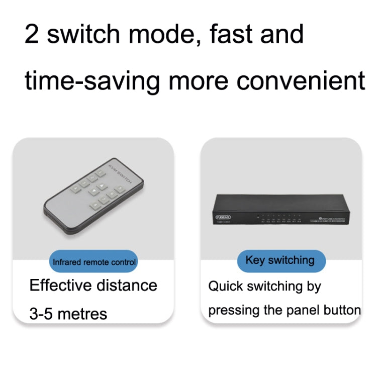 Switch KVM USB 8 ingressi 1 uscita FJGEAR FJ-810UK con switch desktop, FJ-810UK EU Plug, FJ-810UK US Plug