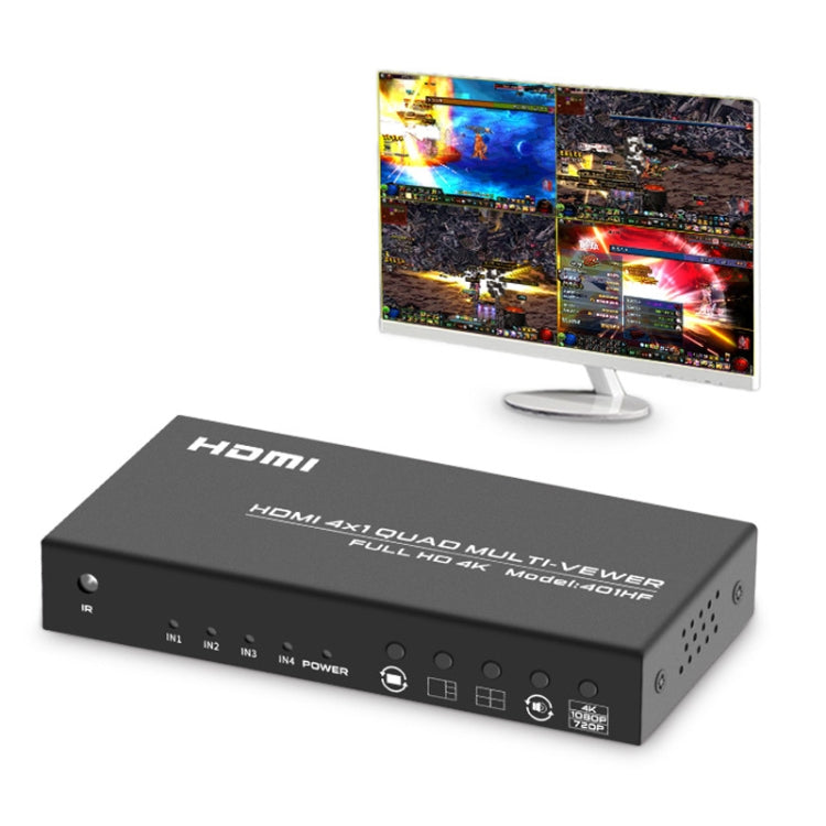 Lo splitter HDMI 4K FJGEAR FJ-401HF 4 In 1 Out supporta la segmentazione di quattro schermi, FJ-401HF EU Plug, FJ-401HF US Plug
