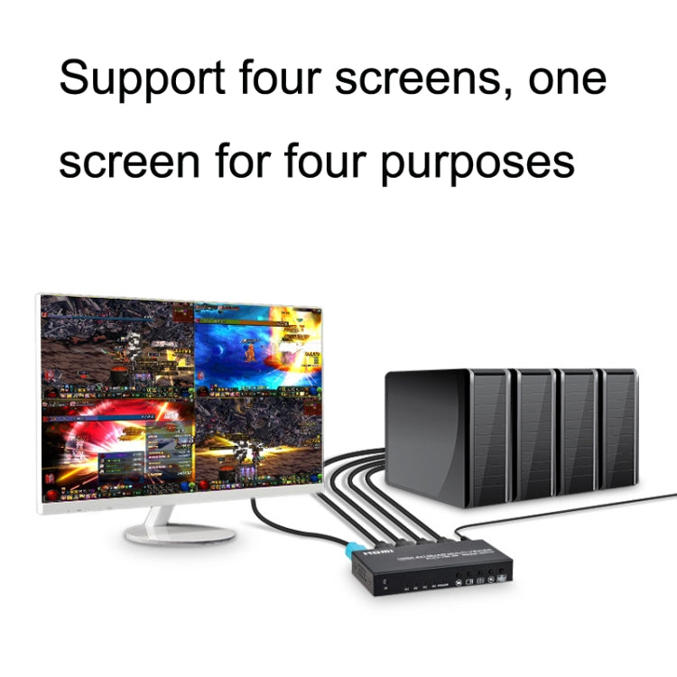 Lo splitter HDMI 4K FJGEAR FJ-401HF 4 In 1 Out supporta la segmentazione di quattro schermi, FJ-401HF EU Plug, FJ-401HF US Plug