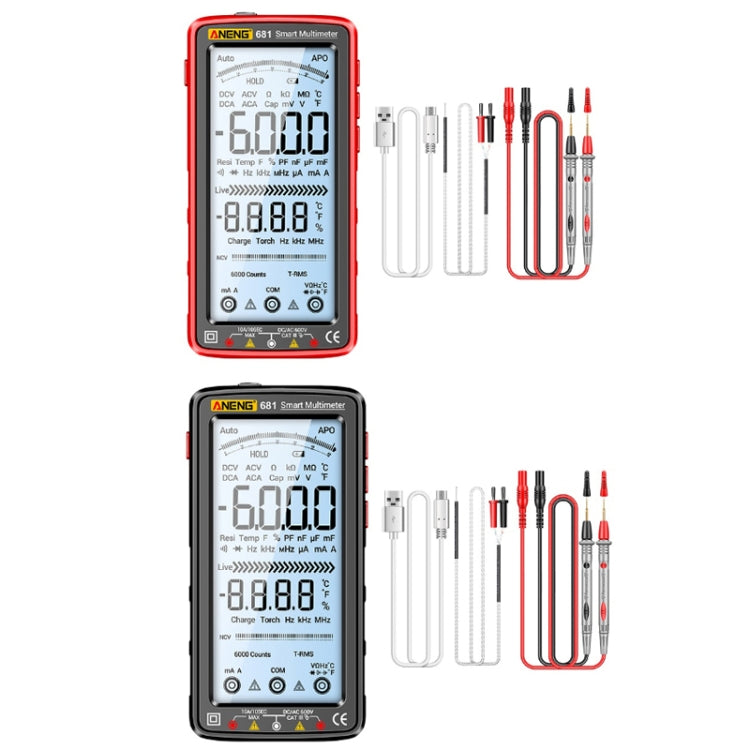 ANENG 681 Display digitale LCD Multimetro ricaricabile intelligente con gamma automatica, 681 Black, 681 Red