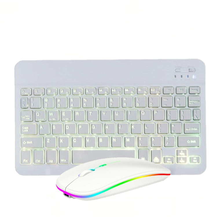 Set tastiera e mouse Bluetooth retroilluminato colorato RGB da 10 pollici per telefono cellulare/tablet, Black, White