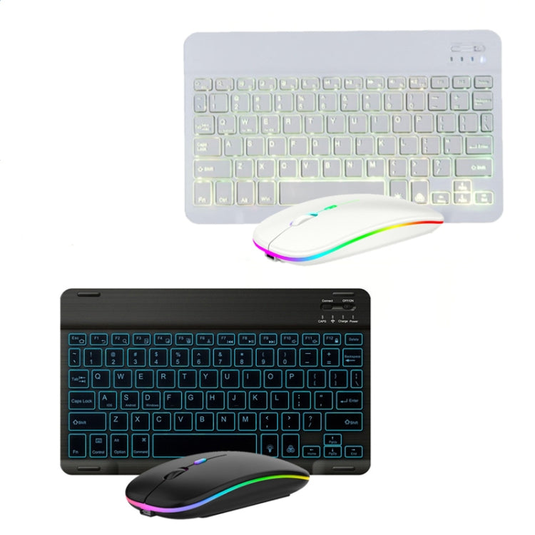 Set tastiera e mouse Bluetooth retroilluminato colorato RGB da 10 pollici per telefono cellulare/tablet, Black, White