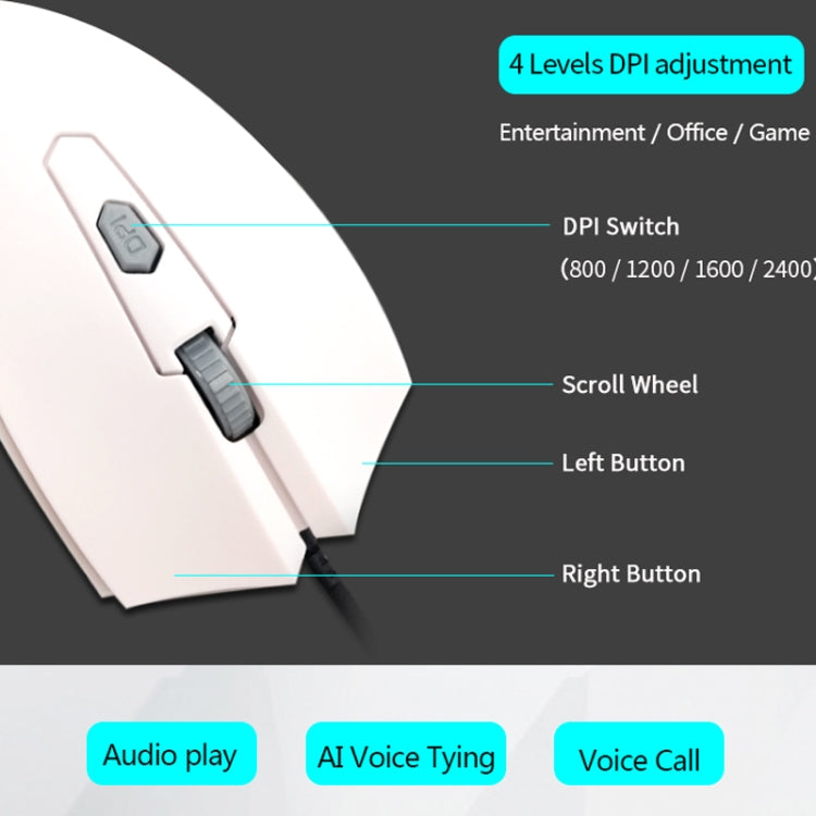 PCSensor MOS4 4 tasti 2400 DPI Gioco Ingresso riconoscimento vocale intelligente Mouse, Lunghezza cavo: 1,5 m