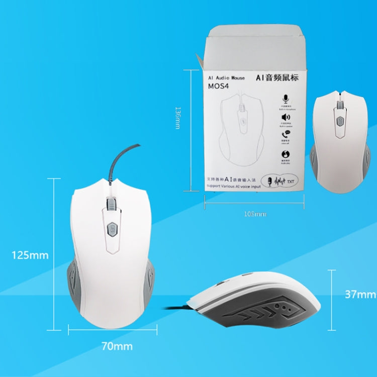 PCSensor MOS4 4 tasti 2400 DPI Gioco Ingresso riconoscimento vocale intelligente Mouse, Lunghezza cavo: 1,5 m