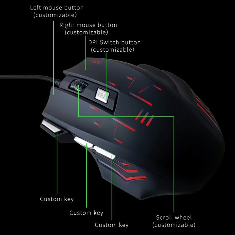 Mouse da gioco combinati con 7 tasti combinati con un clic MOS7, lunghezza cavo: 2 m