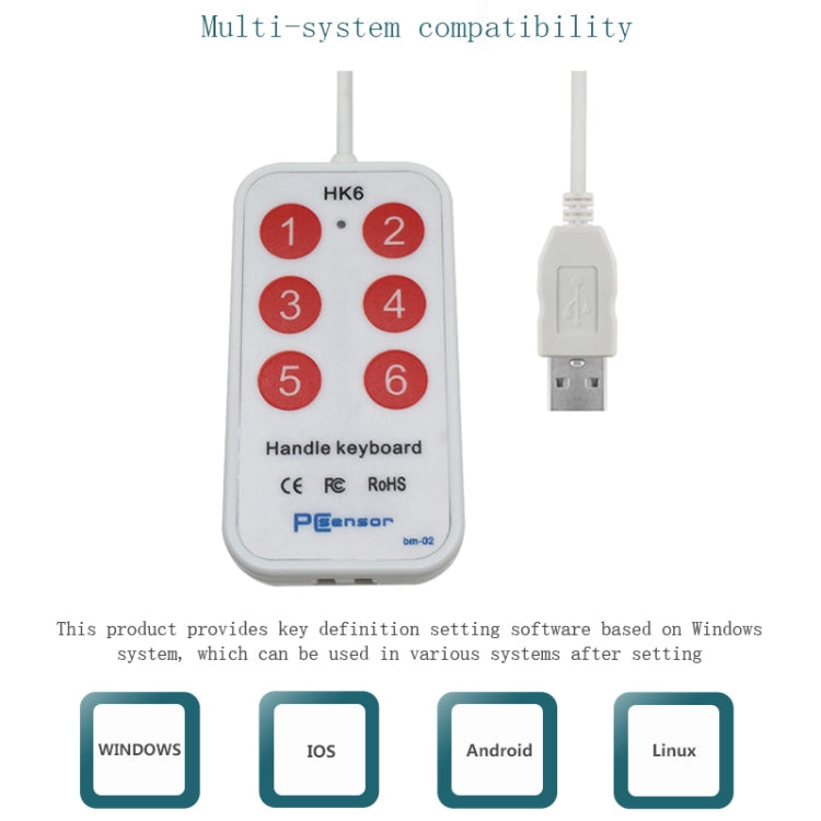 6 tasti Tasti di scelta rapida PS personalizzati Acquisizione ultrasuoni medici Tastiera USB, lunghezza cavo: 2 m, HK-6, HK-6 Android Version