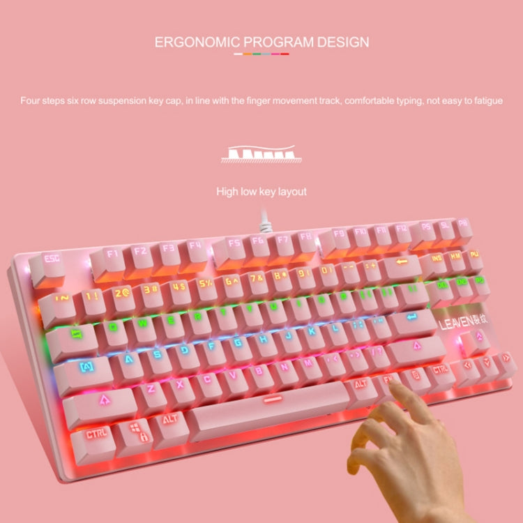 LEAVEN K550 87 tasti Green Shaft Gaming Athletic Notebook da ufficio Tastiera meccanica punk, Lunghezza cavo: 1,8 m, Black, White, Pink, Blue