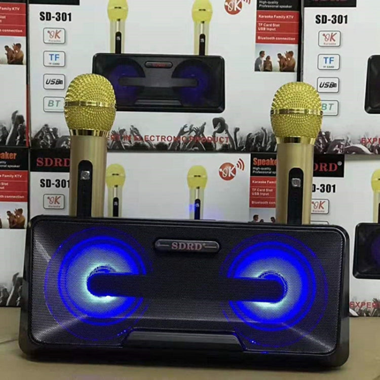 SDRD SD-301 Doppio microfono live wireless portatile KTV per famiglia 2 in 1 + altoparlante Bluetooth