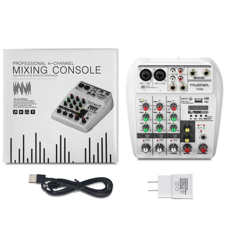 TU04 Console di missaggio audio BT Registra Monitor con alimentazione Phantom 48V Percorsi AUX Plus Effetti Mixer audio a 4 canali con USB