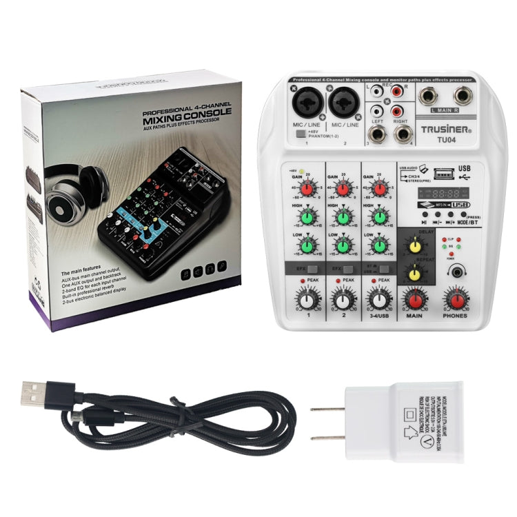 TU04 Console di missaggio audio BT Registra Monitor con alimentazione Phantom 48V Percorsi AUX Plus Effetti Mixer audio a 4 canali con USB