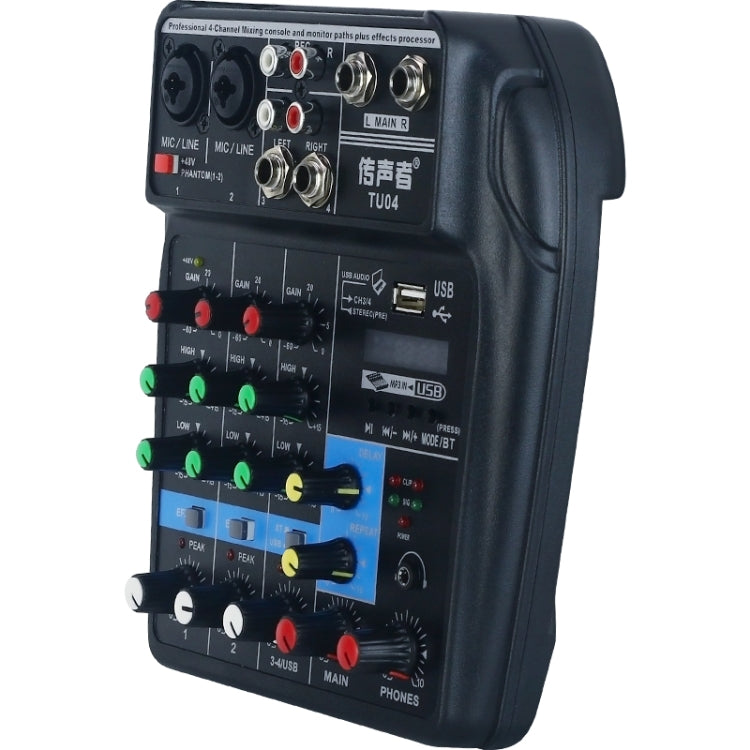 TU04 Console di missaggio audio BT Registra Monitor con alimentazione Phantom 48V Percorsi AUX Plus Effetti Mixer audio a 4 canali con USB