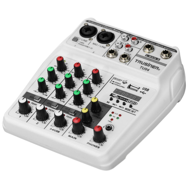 TU04 Console di missaggio audio BT Registra Monitor con alimentazione Phantom 48V Percorsi AUX Plus Effetti Mixer audio a 4 canali con USB