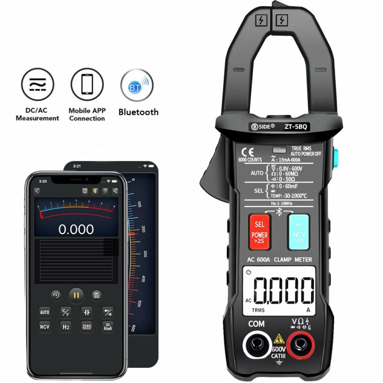 Pinza amperometrica AC intelligente ad alta precisione Bluetooth 5.0 BSIDE da 6000 parole, ZT-5BQ, ZT-5BQ+C3140 Clip