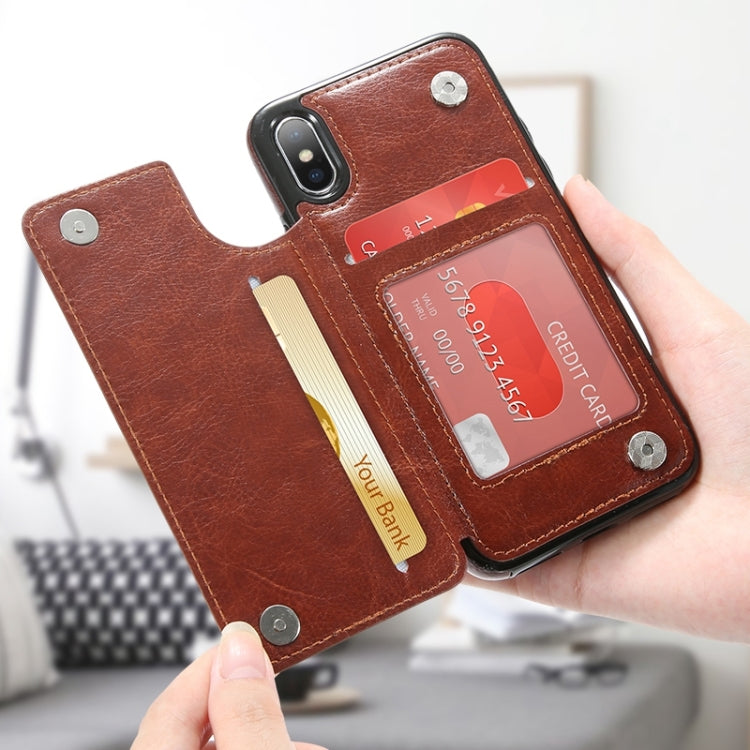 Per iPhone XS Custodia in pelle PU retrò Custodie per telefoni con porta carte multipli, For iPhone XS
