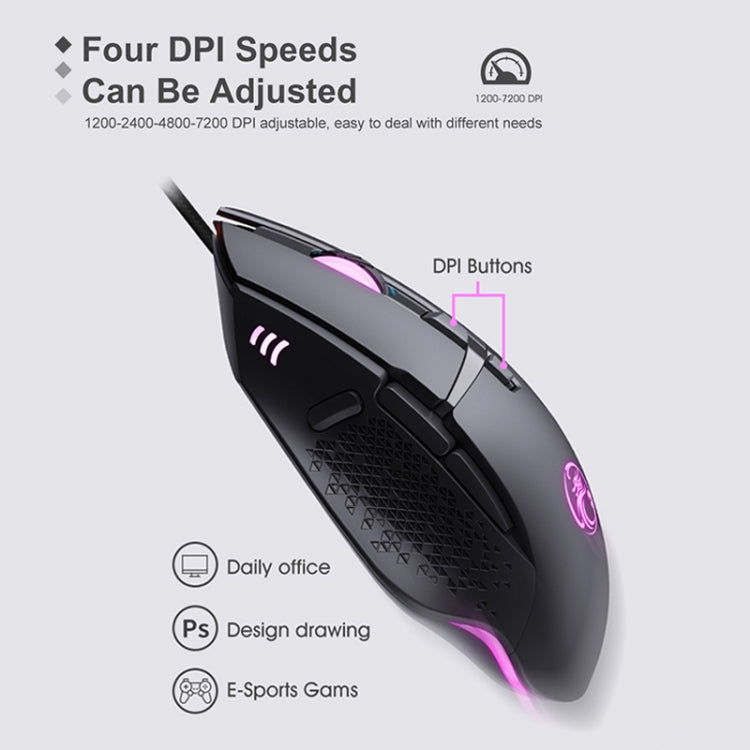 iMICE T91 8 tasti 7200 DPI Mouse da gioco luminoso cablato USB, lunghezza cavo: 1,8 m