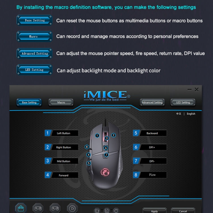 iMICE T91 8 tasti 7200 DPI Mouse da gioco luminoso cablato USB, lunghezza cavo: 1,8 m