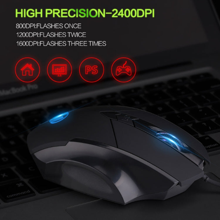 Mouse cablato illuminato Inphic PW1 Game Mute Macro Definition, lunghezza cavo: 1,5 m, Mute Black Business Version, Mute Black Game Version, Mute Red Game Version, Mute Titanium Gray Game Version