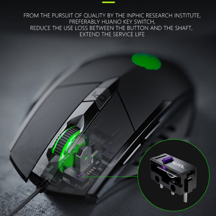 Mouse cablato illuminato Inphic PW1 Game Mute Macro Definition, lunghezza cavo: 1,5 m, Mute Black Business Version, Mute Black Game Version, Mute Red Game Version, Mute Titanium Gray Game Version