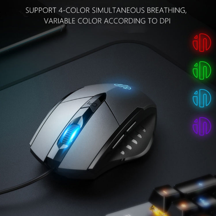 Mouse cablato illuminato Inphic PW1 Game Mute Macro Definition, lunghezza cavo: 1,5 m, Mute Black Business Version, Mute Black Game Version, Mute Red Game Version, Mute Titanium Gray Game Version