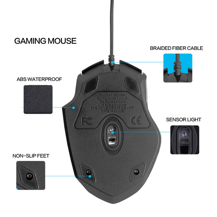 Mouse cablato illuminato Inphic PW1 Game Mute Macro Definition, lunghezza cavo: 1,5 m, Mute Black Business Version, Mute Black Game Version, Mute Red Game Version, Mute Titanium Gray Game Version