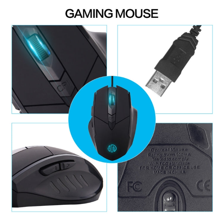 Mouse cablato illuminato Inphic PW1 Game Mute Macro Definition, lunghezza cavo: 1,5 m, Mute Black Business Version, Mute Black Game Version, Mute Red Game Version, Mute Titanium Gray Game Version