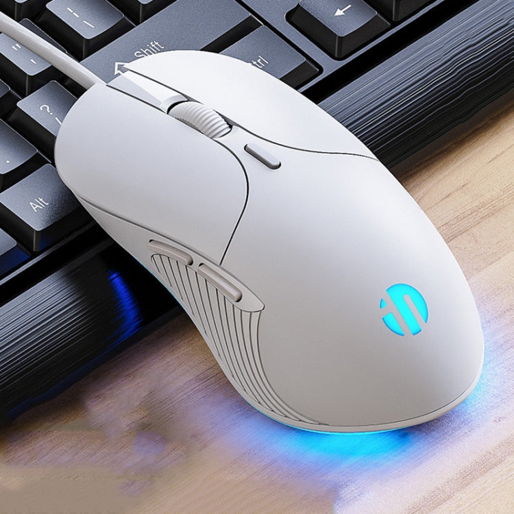 Inphic PB1 Mouse cablato da gioco con definizione macro, muto per ufficio aziendale, lunghezza cavo: 1,5 m, Black Silen Business Version, Classic Back Breathing Light, Matte White Breathing Light