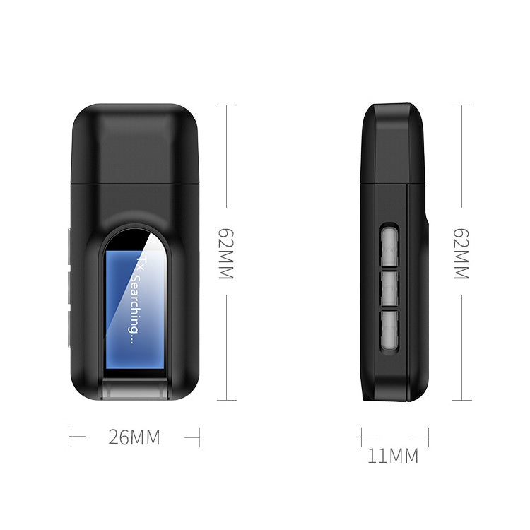 BT201 Bluetooth 5.0 USB 2 in 1 Trasmettitore ricevitore audio Bluetooth con display LCD, Bluetooth Audio Receiver Transmitter with LCD Display